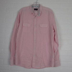 M. Benisti Pink Floral Detail Linen Cotton Blend Light Pink Dress Shirt Large